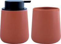 MSV Badkamer set Malmo - Zeeppompje en drink/tandenborstel beker - Keramiek - Terracotta bruin