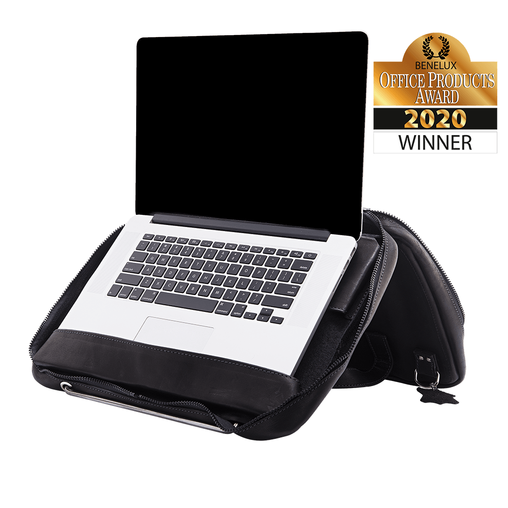 R-Go Tools R-Go Viva 15.6" Laptoptas, Full Grain Leather (LWG gecertificeerd), Geïntegreerde laptopstandaard, Schouderband, Zwart