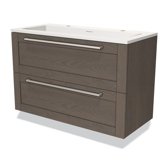 Maxaro Badkamermeubel 100cm Modulo Donkerbruin Eiken 2 Lades Kader Wastafel Solid Surface