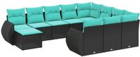 vidaXL 11-delige tuinbankset met kussens, zwart, polyrotan
