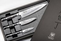 Yaxell Tsuchimon Messenset – 3-delig – Koksmes 20 cm, Universeelmes 12 cm en Schilmes 8 cm – 3 Lagen Damaststaal – VG10 Staal – Canvas-Micarta Heft