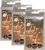 Anna's Collection Draadverlichting lichtsnoer - 3x - 66 led lampjes - warm wit - zilver draad - 100 cm