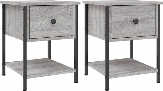 vidaXL Nachtkastjes - Set van 2 - Bewerkt Hout - Grijs Sonoma - 34x35,5x45 cm
