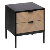 5 Five Simply Smart 5five Nachtkastje met visgraat, 2 laden, grenenlook, natuurlijk en zwart, 50 x 45 cm