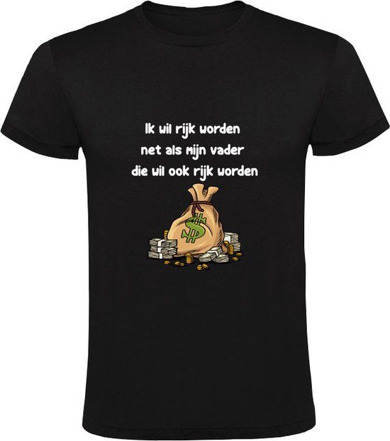 Heren T-shirt - Ik wil rijk worden - Zwart - 3XL