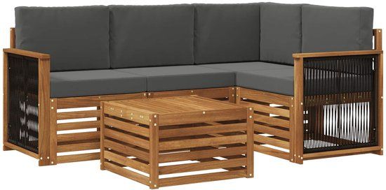 vidaXL Hoek loungeset 5-delig Natuurlijk en Antraciet Polyester Inclusief Tafel