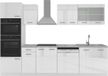 Vicco R-Line Unité de cuisine complète – 300 cm avec armoire haute, avec plan de travail en marbre Blanc laqué brillant/blanc