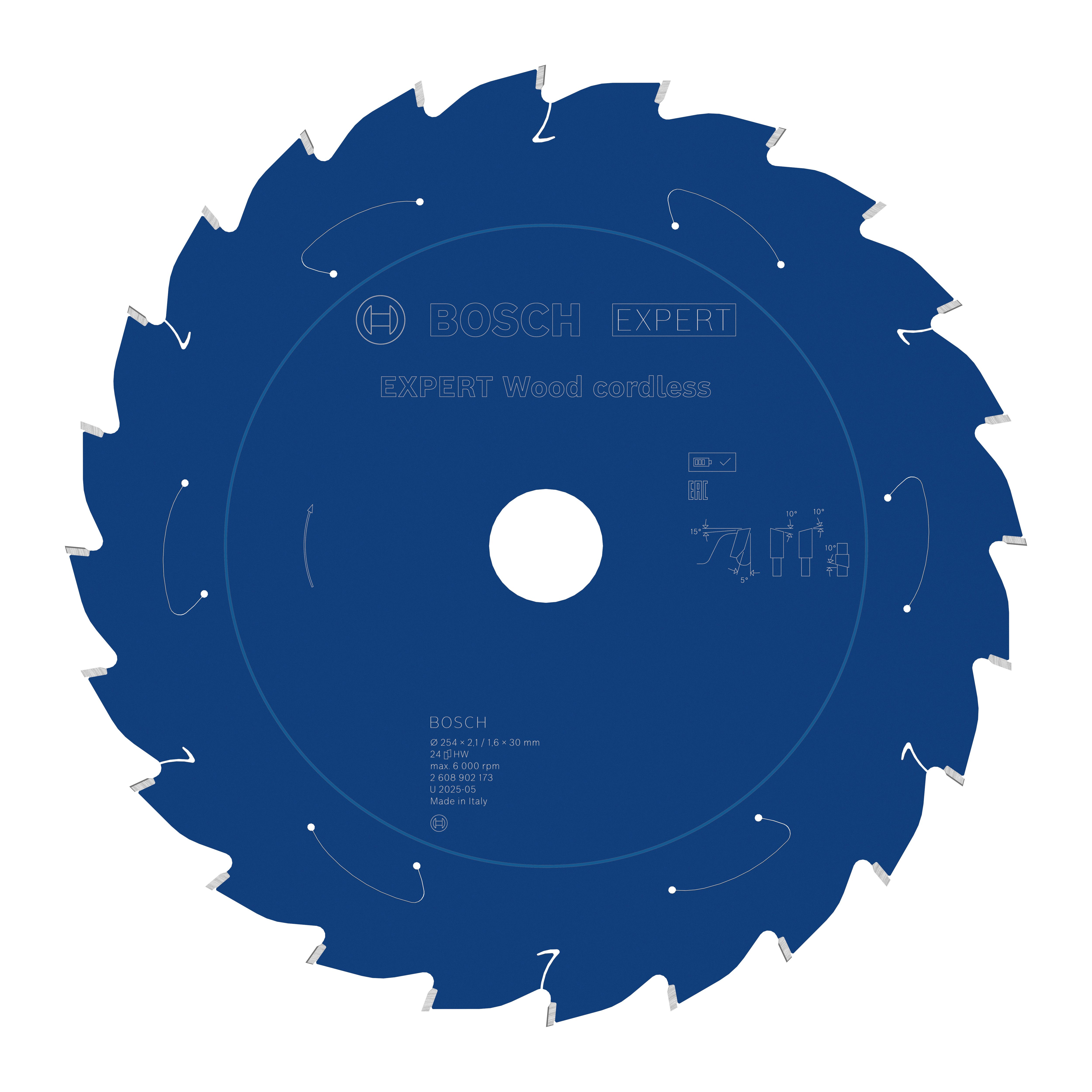 Bosch Accessoires EXPERT Wood cordless Cirkelzaagblad | 254 x 2,1/1,6 x 30 mm | T24 - 2608902173