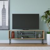 Hanah Home Stijlvolle tv-standaard met wandmontage-optie, eiken & antraciet, 120 x 25 x 46,6 cm, 100% melamine gecoat deeltjesbord, 18 mm dik, meerdere planken voor moderne woonruimtes
