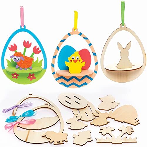 Baker Ross Paasei 3D opknoping houten decoratie - Set van 5, Pasen Decoratie Craft Set voor kinderen om te maken (FC547)