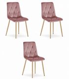 LEOBERT Set van 3 Eetkamerstoelen LIBRA Donkerroze – Houtlook Metalen Poten, Modern Velvet Bekleding, Ergonomisch Design, Max. 120 kg
