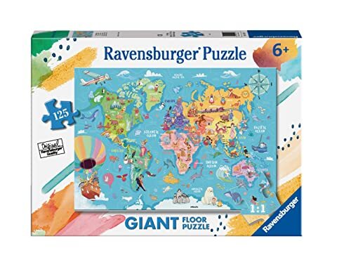 Ravensburger - Puzzel wereldkaart, collectie 125 Giant vloerbedekking, 125 stuks, aanbevolen leeftijd van 6 jaar