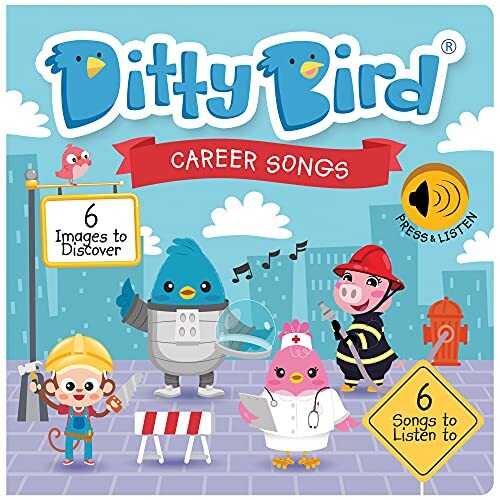 DITTY BIRD Career Songs Kinderliedjes geluidenboek - Babyspeelgoed met muziek en geluid. Met 6 geluidsknoppen om Engels te leren. Perfect voor kinderen vanaf 1 jaar die tweetalig worden opgevoed.