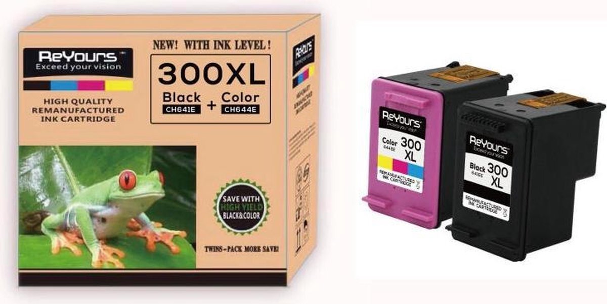 Reyours ReYours® Inktcartridge Alternatief HP300 en HP300XL - HP 300XL 300XL - Zwart CC641EE en Kleur CC644EE - 1 set