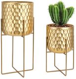 TRIROCKS Set van 2 metalen plantenstandaards 31 cm & 45 cm Bloemenstandaard Moderne plantenhouders voor bloempotten Binnen Buiten Woonkamer Tuin Balkon Patio Decoratie (Goud)