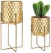 TRIROCKS Set van 2 metalen plantenstandaards 31 cm & 45 cm Bloemenstandaard Moderne plantenhouders voor bloempotten Binnen Buiten Woonkamer Tuin Balkon Patio Decoratie (Goud)