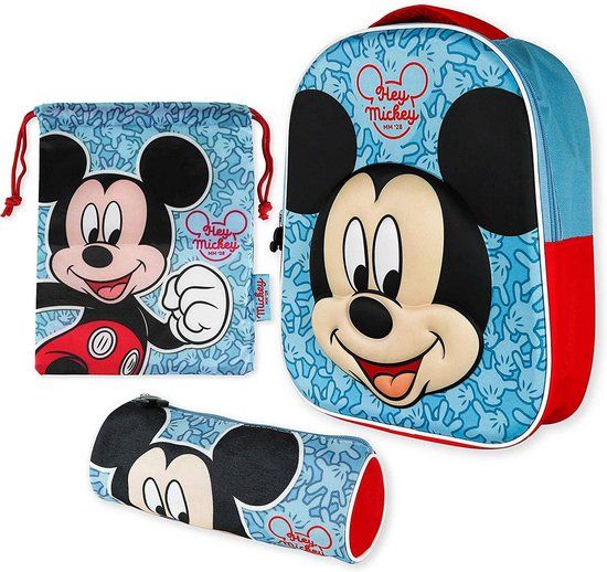 Merkloos Mickey Mouse Kleuterschool rugzak jongens 3D, gymtas kinderen en pennendoos kinderen