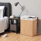 Merkloos ZaZa Home Bamboe wasmand - 100L - Opvouwbaar - 2 vakken - Naturel