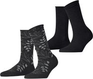 Esprit Frosted Garden 2 Pack sokken dames zwart - maat 35-38