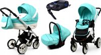 BabyLux® Lilly | Set de poussette 4 en 1 | Menthe | Poussette combinée | Set de poussette | Base Isofix