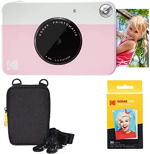 Kodak Printomatic Instant Camera (Roze) Basisbundel + Zink Papier (20 Vellen) + Deluxe Case