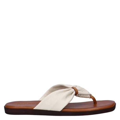 Nelson imitatieleren teenslippers - ecru
