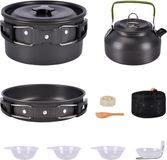 Bol Set de 10 casseroles, casseroles de pique-nique, set de casseroles de camping, bouilloire de camping portable, équipement de cuisine pour la randonnée, le backpacking, l'extérieur et le barbecue (2-3 personnes)