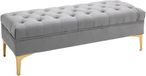 HOMCOM Banc - Banc à chaussures - Pieds surélevés - Velours - Gris clair