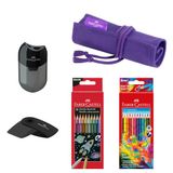 Faber-Castell - Kleurpotlodenset met pennenrol paars, 22 kleuren