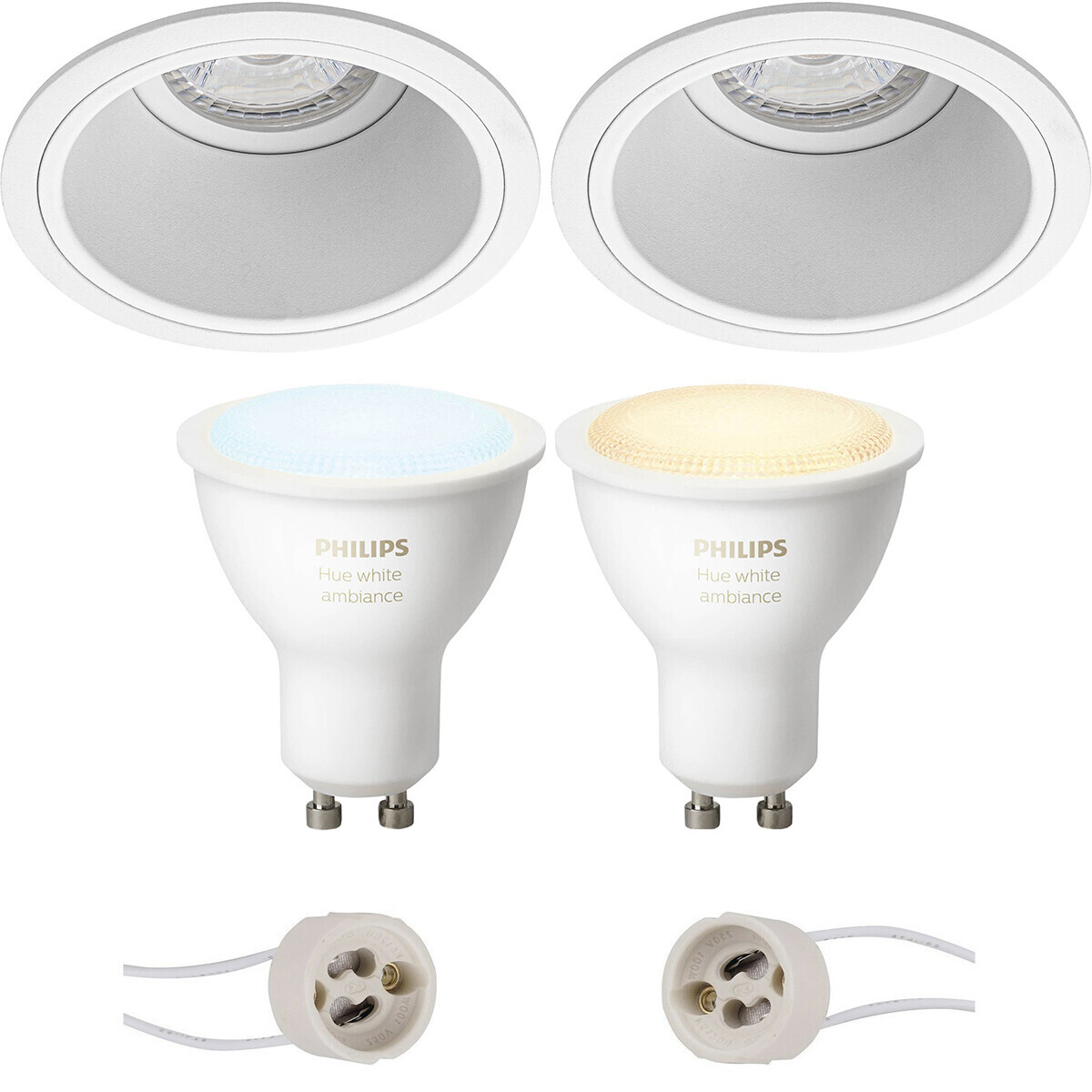 BES LED Pragmi Minko Pro - Inbouw Rond - Mat Wit - Verdiept - Ø90mm - Philips Hue - LED Spot Set GU10 - White Ambiance - Bluetooth