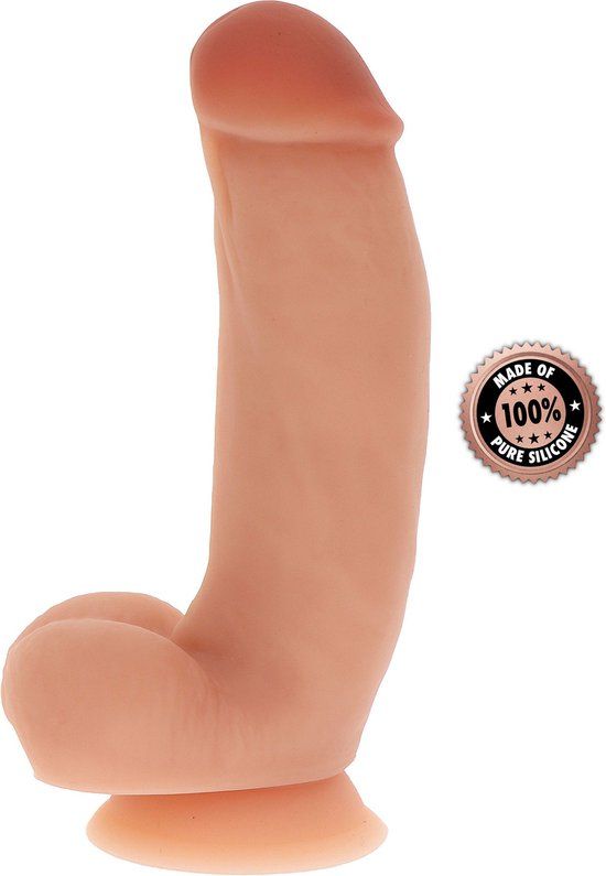 ToyJoy Get Real Silicone Dildo 7 inch with Balls - Beige - 35mm Diameter