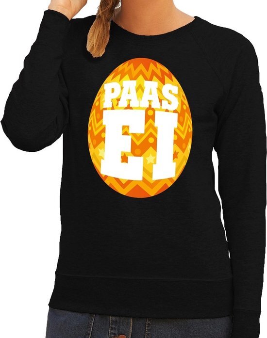 Bellatio Decorations Paas sweater zwart met oranje ei voor dames M