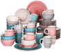 Happiq Prestigious Assiettes de petit-déjeuner – Coloré 48 pièces – 12 personnes – Céramique – Assiettes de table – Petites assiettes