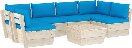 vidaXL 7-delige Loungeset met kussens pallet vurenhout