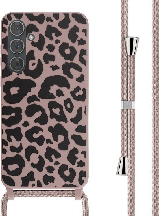 iMoshion Hoesje Samsung Galaxy A35 - Siliconen Design Hoesje met Koord - Roze / Animal Pink - Panterprint