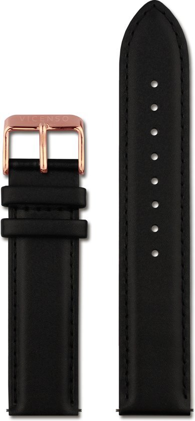 Vicenso LEATHER STRAP VIS003 BLACK/ROSE GOLD 20 MM