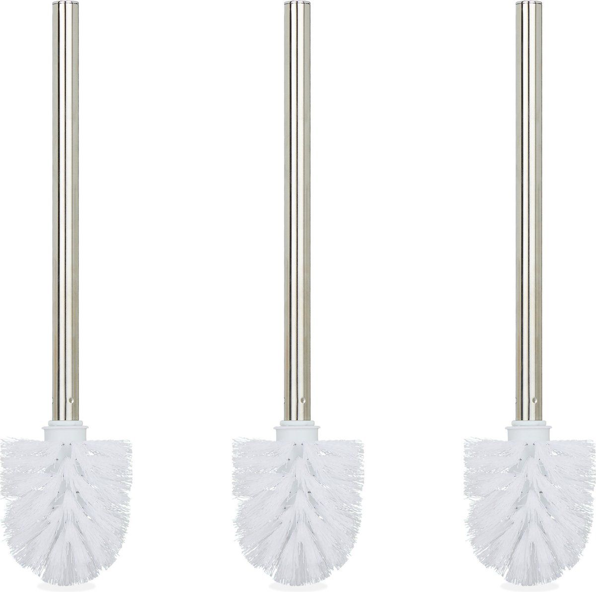 Relaxdays Toiletborstel - Set van 3 - WC-borstel - Afneembare Borstelkop - RVS - Wit