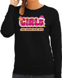 Bellatio Decorations foute kersttrui/sweater voor dames - girls just wanna have wine - zwart/roze XS