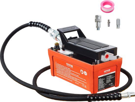 VEVOR 1.6 L Lucht-Hydraulische Pomp 700 bar Hydraulische Pomp 0.8 L/min (Onbelast) 0.16 L/min (Belast) Hydraulische Voetpomp met 2 m Slang Luchtvoetpomp Voetbevestiging Inclusief Luchtinlaat Adapter PTFE Tape