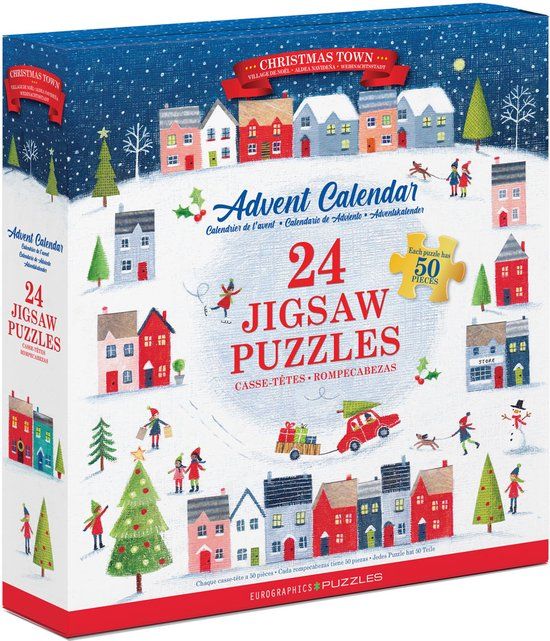 Eurographics - Adventskalender, Kerststadje [Advent Calendar, Christmas Town] - 24x50 stukjes - Legpuzzel