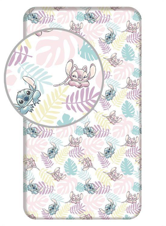 4KidsOnly Disney Lilo & Stitch Hoeslaken Leaves - Eenpersoons - 90 x 200 cm - Katoen
