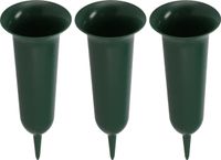 DK Design vase de tombe plastique - 3x - vert - H26 cm - décoration de tombe - vase à fleurs pour lieu de commémoration/cimetière