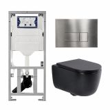 Geberit QeramiQ Dely Swirl Toiletset - 36.3x51.7cm - Geberit UP320 inbouwreservoir - met Burda frame - slim zitting - steel bedieningsplaat - rechthoekige knoppen - mat zwart