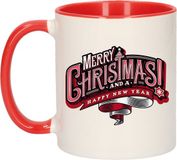 Bellatio Decorations Shoppartners Bv Cadeau kerstmok rood Merry Christmas and a happy new year - 300 ml - keramiek