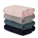 Handdoekenset, 4-delig, grijs, donkerblauw, roze, blauw