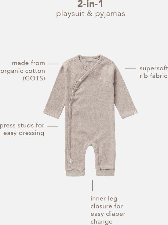 Noppies U Playsuit LS Rib Nevis - Taupe Melange - Maat 50