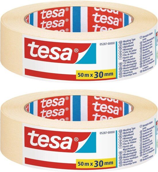 Set van 2x Afplaktape/schilderstape 30 mm x 50 m - Maskeertape - Tesa Masking tape