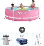 Intex Rond Frame Zwembad - 244 x 76 cm - Roze - Inclusief Zwembadfilterpomp - Solarzeil - Ladder