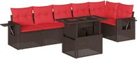 vidaXL 7-delige tuinbankset met kussens, bruin, polyrotan