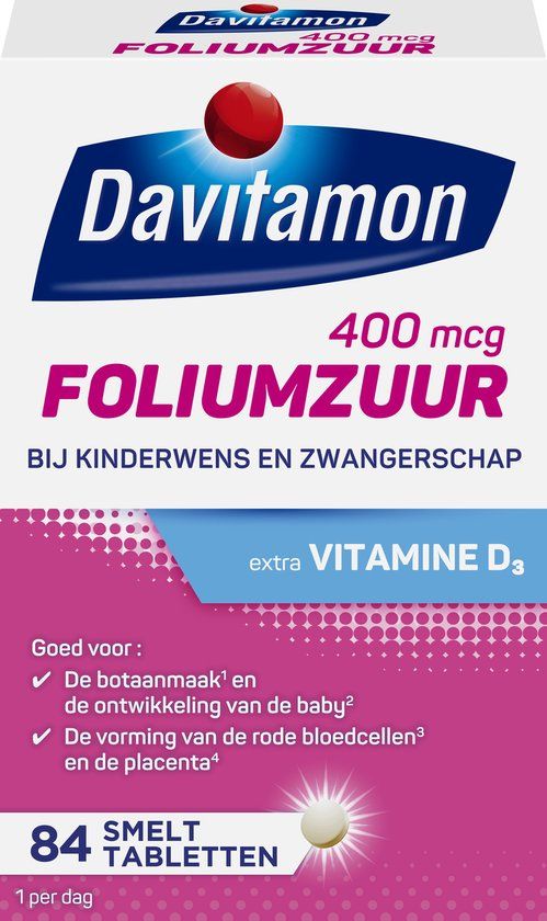 Davitamon Foliumzuur met Vitamine D3 - 84 Smelttabletten